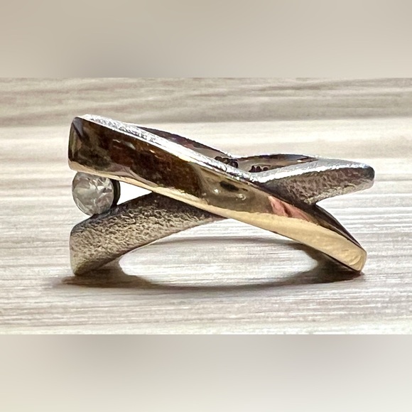 Jens Aagaard Sterling Silver & Gold CZ Abstract Split Shank Ring, Size 6 - Picture 3 of 10